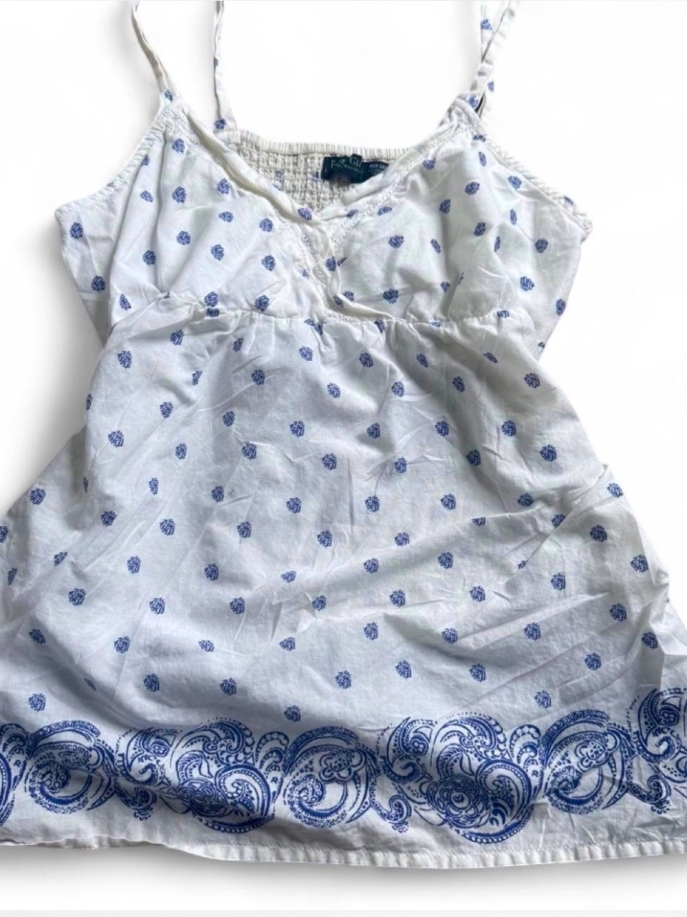 Faded Glory White Cami with Blue Floral Print